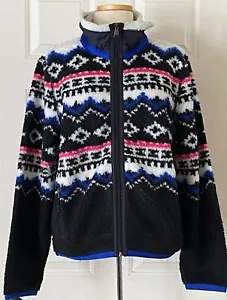 $298 NWT Womens Polo Ralph Lauren Sherpa Fleece Full Zip Jacket Black Multi L - Picture 1 of 5