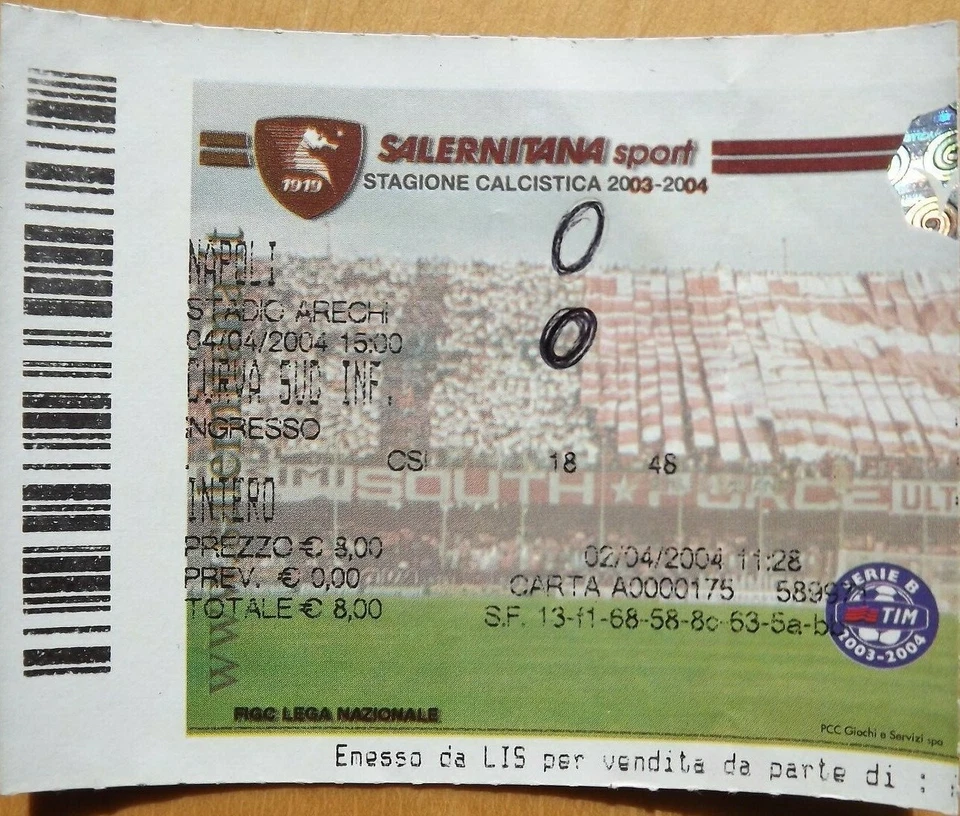 BIGLIETTO   SALERNITANA   - NAPOLI STAGIONE 2003-04 - Immagine 1 di 1