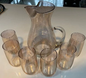 Vintage 50s 60s Pitcher Glass Set Gold Speckles Mid Century Modern Atomic Era - Picture 1 of 9