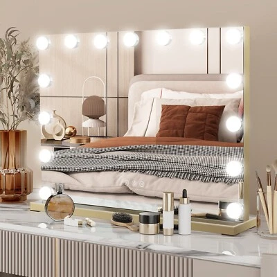 LED Hollywood Makeup Mirror Large Vanity Light Mirror with 15 Dimmable LED Bulbs