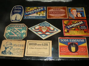 Lot 10 Etiquettes Anciennes Pré St Gervais Boisson Limonade Soda Anis bistrot - Picture 1 of 1
