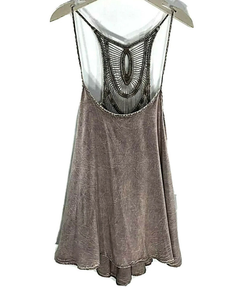 Top bohemio Basil Lola púrpura línea A estilo túnica sin mangas con ribete de ganchillo talla S Foto 1 de 4