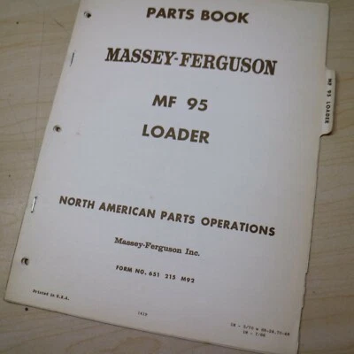 MASSEY FERGUSON MF 95 Industrial Tractor Front Loader Parts Manual book catalog - Image 1 of 4