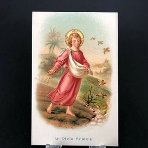 Holy Prayer Card GORGEOUS Embossed THE DIVINE SOWER Christian Antique Vtg Gilt - Picture 1 of 6