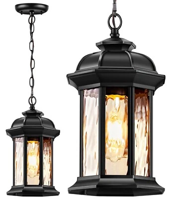 VIANIS Outdoor Pendant Lights for Porch Lantern, Black Exterior Hanging Lights