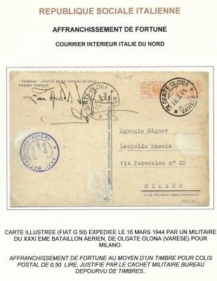 Italy covers 1944 50c Parcel Post militairy PPC OLGATE OLONA to Milano - Image 1 of 2