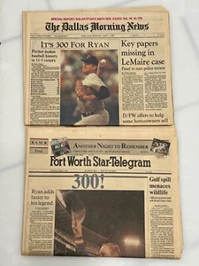 Nolan Ryan 300th Win 1990 Fort Worth Star Telegram-Dallas Morning News ORIGINALS - Picture 1 of 3