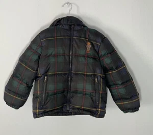 Polo Ralph Lauren Jacket Puffer Coat Down Hooded Bear Kids Boy 5T Tartan Plaid - Picture 1 of 16