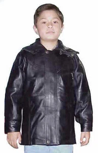 KIDS LEATHER ZIP CARCOAT HAS BELT AND ZIP OFF HOOD (K10) - Picture 1 of 1