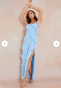 Träger-Maxikleid Rüschendetail Damengröße 6 10 & 22 blau im Stil NEU - Bild 1 von 5