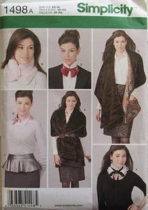 Simplicity 1498 Womens XS-S-M-L-XL ACCESSORIES Wrap Shawl Peplum Bow Tie Pattern - Picture 1 of 2