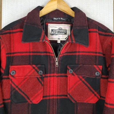 CANTERBURY NEW ZEALAND Size Medium Mens Wool Mackinaw Jacket Full Zip Plaid Red - Image 1 of 4