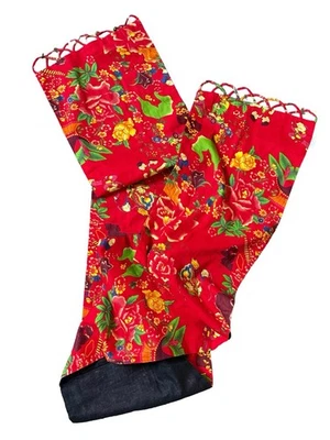 Chinese Red Floral Table Runner w/ Children Motif – 91” Long Cotton EUC - Image 1 of 4