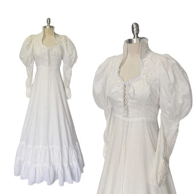 Vintage 70s Gunne Sax White Corset Dress Size 11 M  Puff Sleeves Wedding Gown - Image 1 of 4
