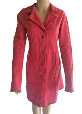 Abrigo tejido largo cola dura Sherpa botones bolsillos costura inversa rojo talla pequeña Foto 1 de 4