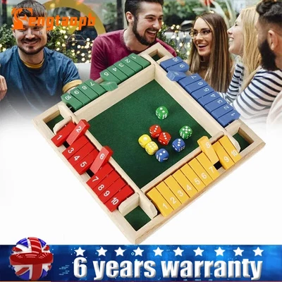 Wooden Dice Board Game Shut The Box for 4 Players Flaps & Dices Game Parent-chi - Image 1 of 4