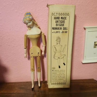 Muñeca Maniquí Shackman Antigua Bisque con Cuerpo de Madera Junitee Coleccionable De Colección Foto 1 de 4