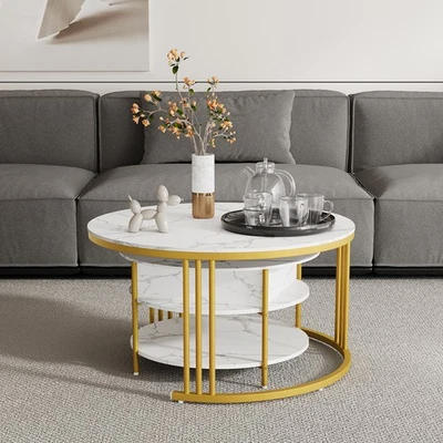 2er Set Couchtisch Kaffeetisch Beistelltisch rund Sofatisch mit Stauraum Fuktion - Bild 1 von 4