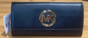 Cartera Grande Michael Kors Fulton Solapa Continental Cuero Guijarro Negro $178 Nueva con Etiquetas - Imagen 1 de 4