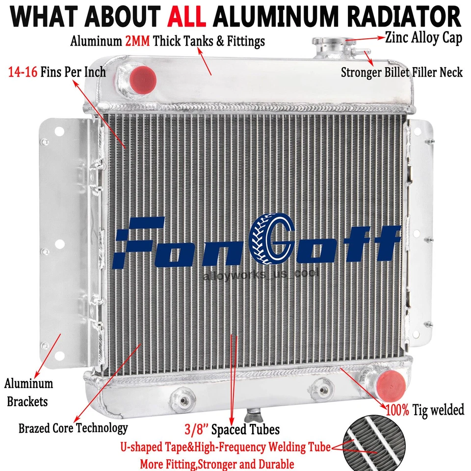 3-Row Aluminum Radiator For 1962-1967 1965 Chevrolet Chevy II Nova V8 Conversion - Image 1 of 4