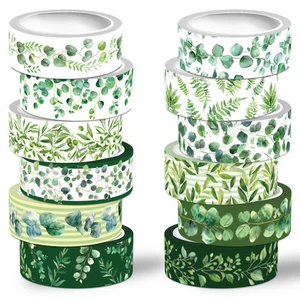 Washi Tape Set,12 Rolls Green Leaves Decorative Tape Spring Plants Tropical G... - Picture 1 of 9