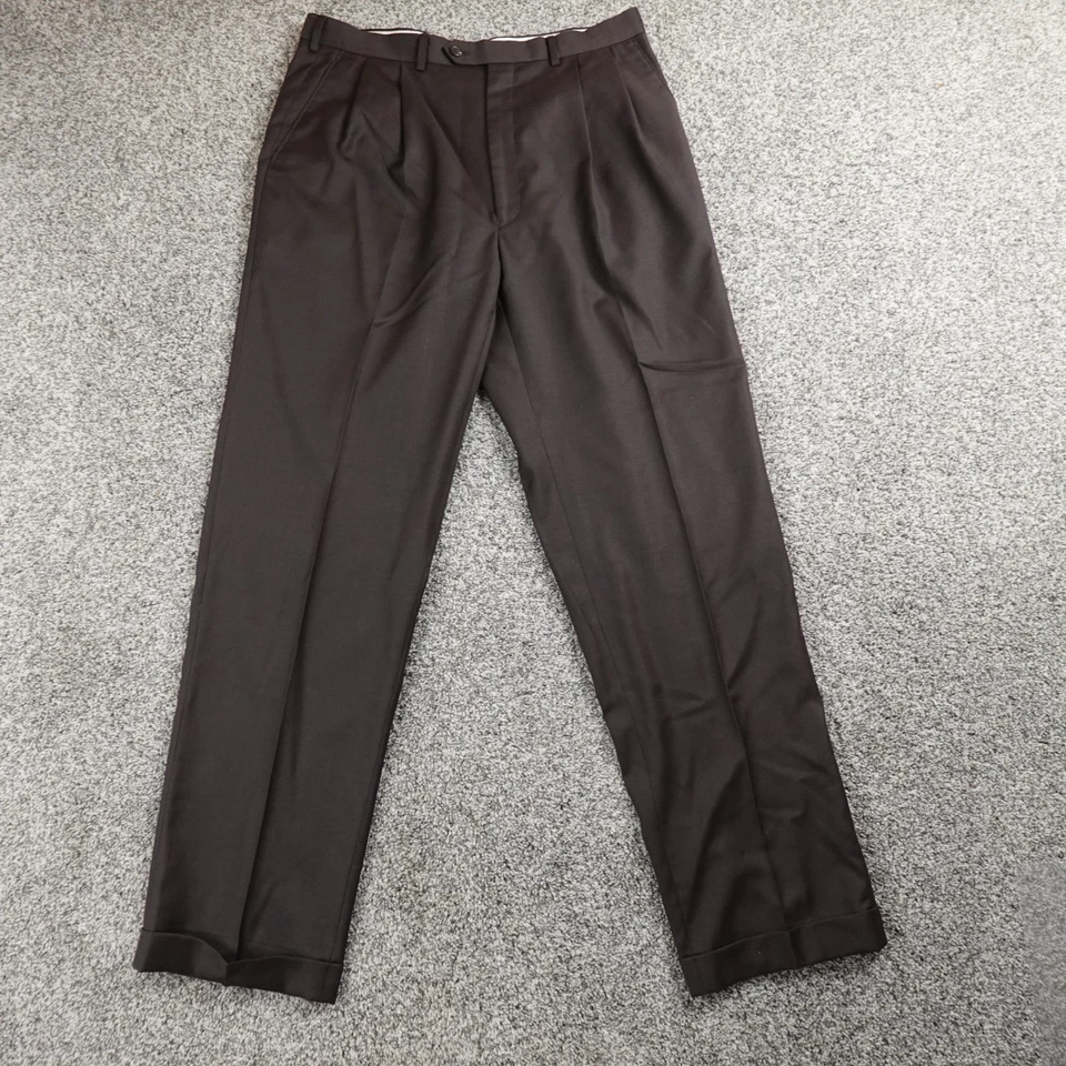 Calça Ralph Lauren Masculina 36X33 Marrom Lã Chino Calças Plissadas Algemadas - Imagem 1 de 4