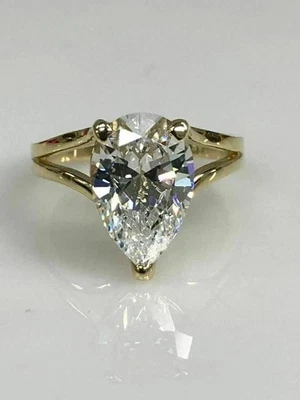 2 克拉梨形切割实验室钻石婚礼女式戒指 14K 镀黄金 — 第 1/4 张图片