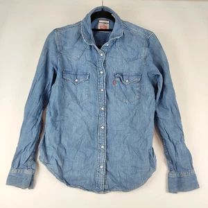 Camisa Levis Mujer Calce Clásico Denim Western Talla S Azul Claro Manga Larga A Presión - Imagen 1 de 11
