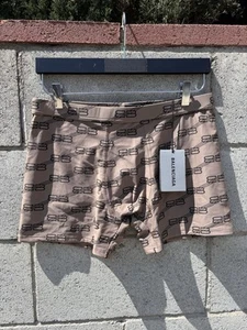NUEVO CON ETIQUETAS $575 Balenciaga Monograma Ajustado Bañador Pantalones Cortos Marrón Talla L - Imagen 1 de 7