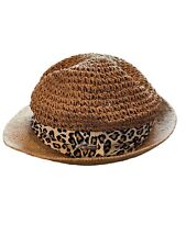 Steve Madden Straw Fedora Straw Hat Leopard Braided Band Summer One Size