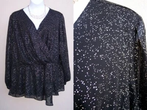 Lane Bryant NEW Black Gold Chiffon top plus size 28 3x vneck blouse dressy shirt - Picture 1 of 15
