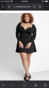 Women's Long Sleeve Twist-Front Mini Knit Skater Dress Black- Wild Fable 1X NEW - Picture 1 of 15