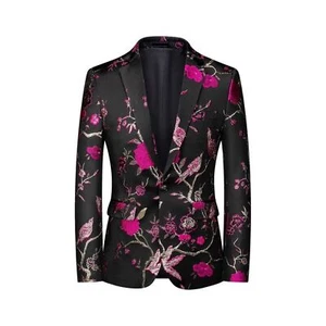 Hombre Metalizado Negro Diseño Floral Esmoquin Chaqueta Traje Con Corbata, Talla 36 - Imagen 1 de 6