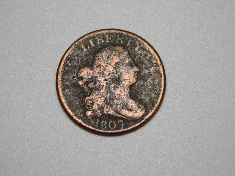 OLD  US COIN 1807 DRAPED BUST 1/2 HALF CENT - Image 1 of 4