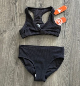Wonder Nation Girls Black Midrise Bikini Swimsuit Size Medium 7-8 UPF 50 New - Picture 1 of 5