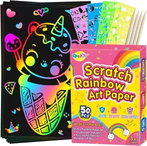 Rainbow Scratch Paper Sets: 60pcs Magic Art Craft Off Multicolor - Picture 1 of 9