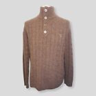 Gant Jumper Mens Size XL Brown Cable Knit Button Up Wool Pullover Knit Jumper