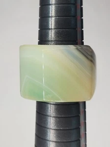 Green Gemstone Saddle Ring Size 9, Green Banded Gemstone Onyx ? - Picture 1 of 8