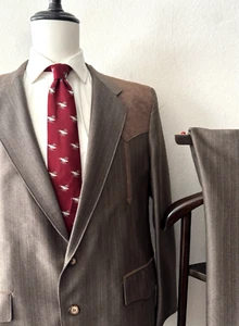 Vintage Panhandle Slim Western Suit Men's 46R - 36W x 30L Suede Shoulders USA - Picture 1 of 18