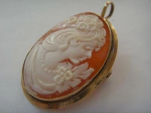 FULLY HALLMARKED 9ct GOLD ITALIAN CAMEO SHELL PENDANT / BROOCH - Picture 1 of 1