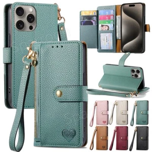 Wallet Hülle Für iPhone 17 16 15 14 13 12 Pro Max Handy Leder Schutz Case Tasche - Picture 1 of 88