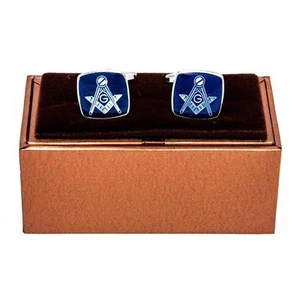 Mason Blue Square Pair Cufflinks Groom Wedding Fancy Gift Box & Polishing Cloth - Picture 1 of 7