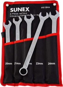 Metric Combination Wrench Set 20Mm - 24Mm Polished 5-Piece (Includes Roll-Case) - Picture 1 of 11