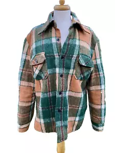 Vintage 70s Van Cort Medium Green Orange Plaid Wool Lined Lumberjack Jacket - Picture 1 of 12