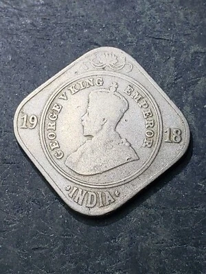 1918 BRITISH INDIA KING GEORGE V EMPEROR 2 ANNAS COIN #njg7 - Image 1 of 2