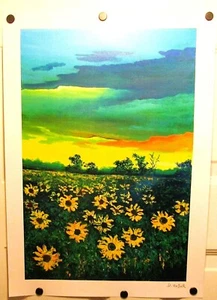 Seriolitografia firmata David Najar girasoli al tramonto senza cornice - Foto 1 di 5