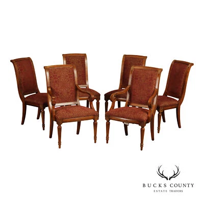 Ethan Allen 'Townhouse' Set of Six Carved Frame Upholstered Dining Chairs - Image 1 of 4