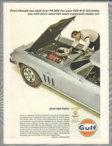 Anuncio de aceite Gulf 1966, con Chevrolet Corvette, lata de aceite de motor - Imagen 1 de 3