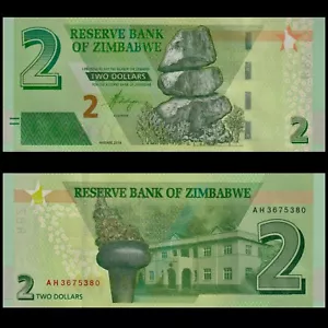 πΏπΌ Zimbabwe 2 Dollars 2019 Eternal Flame P 101 AH Prefix Crisp Gem UNC - Picture 1 of 5