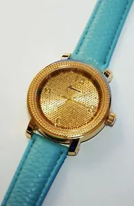 NEW Geneva 25237 Women's Large Gold and Crystal Encrusted Fashion Lt Blue Watch - Picture 1 of 2